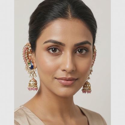Statement Enamel Peacock Ear-Framing Jhumkas | Lady Zone