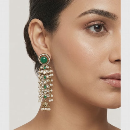 Regal Kundan & Pearl Long Earrings