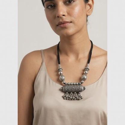 Vintage Oxidized Dholki Pendant Thread Necklace | Lady Zone