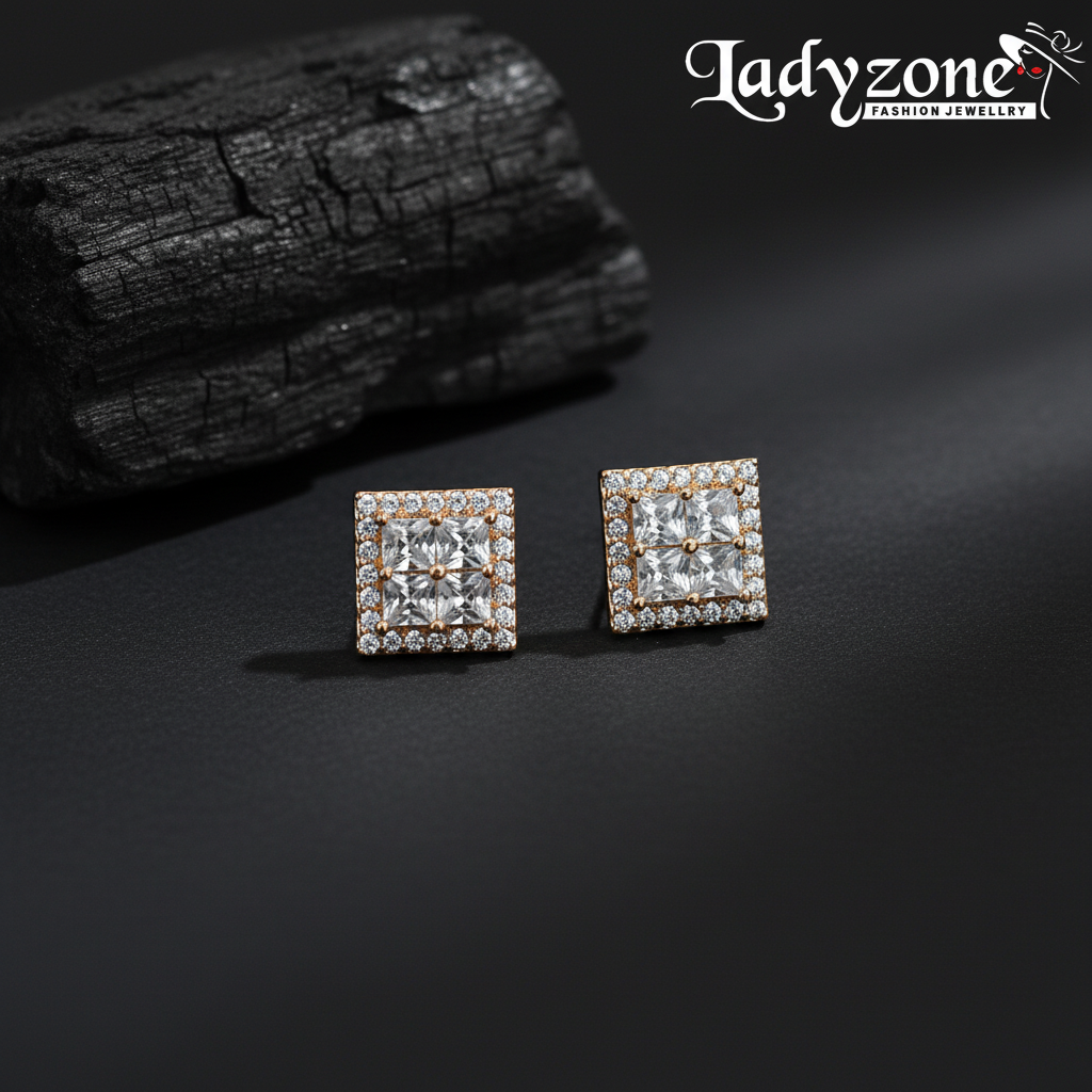 Classic Square Diamond-Look Stud Earrings