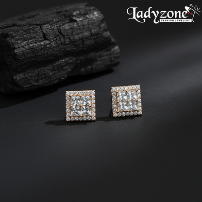 Classic Square Diamond-Look Stud Earrings