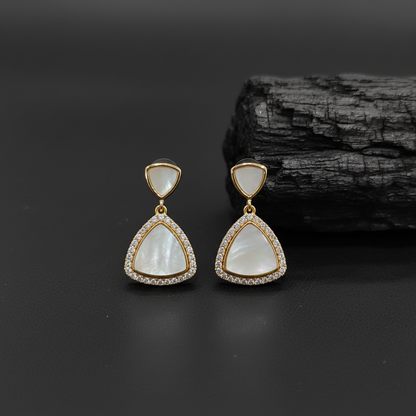 Gold Finish Mother of Pearl Dangle Earrings