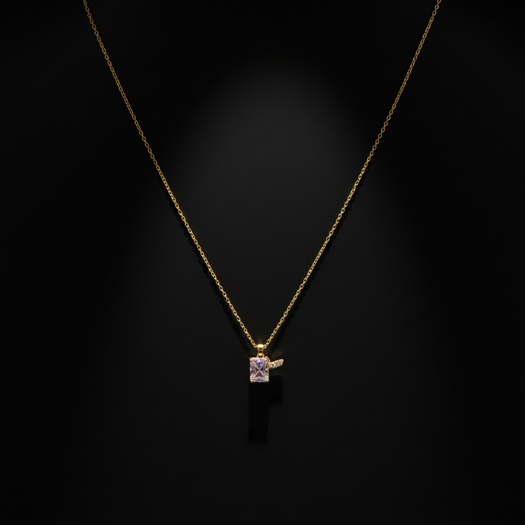 Minimal Square Crystal Pendant Necklace