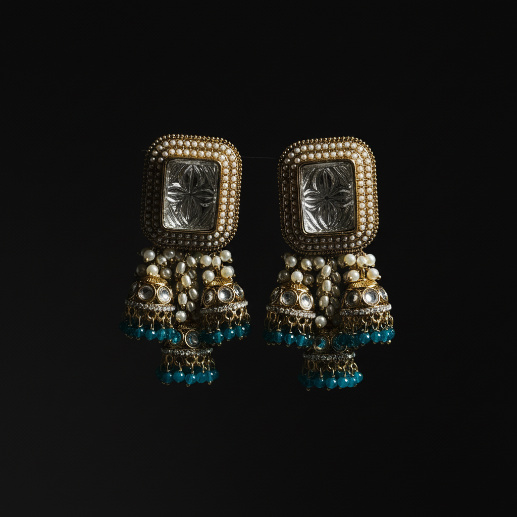 Royal Antique Kundan Pearl Jhumka Earrings