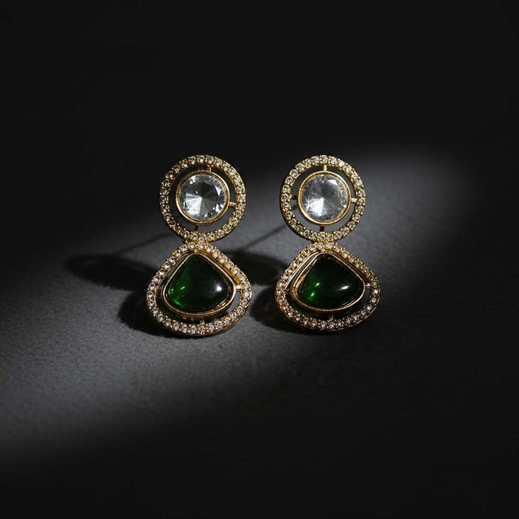 Royal Kundan Yellow Stone Drop Earrings with Gold Finish