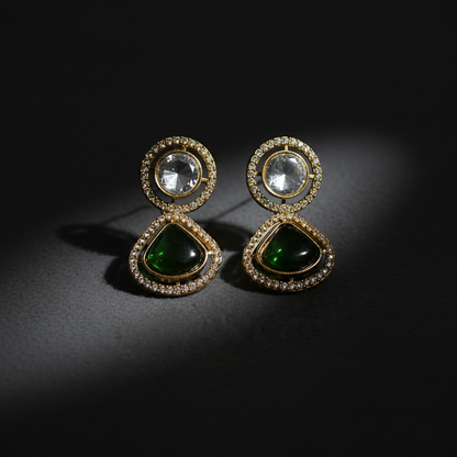 Royal Kundan Yellow Stone Drop Earrings with Gold Finish