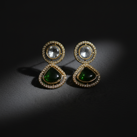 Royal Kundan Yellow Stone Drop Earrings with Gold Finish