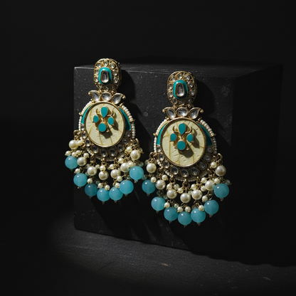 MOP With Pearl Kundan Chandbali Earrings