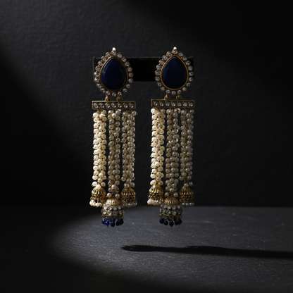 Ruby Kundan Pearl Tassel Jhumka Earrings