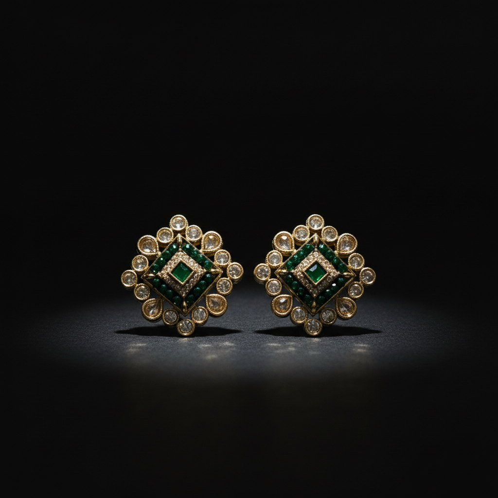 Blush Kundan Square Stud Traditional Earrings