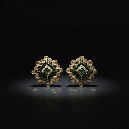 Blush Kundan Square Stud Traditional Earrings