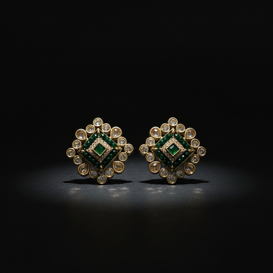 Blush Kundan Square Stud Traditional Earrings