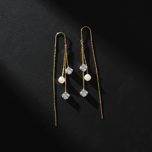 Crystal Gold Chain With Monalisa Drop Earrings