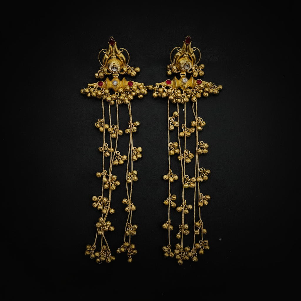 Kashmiri Gold Finish Traditional Long Jhumka Earrings