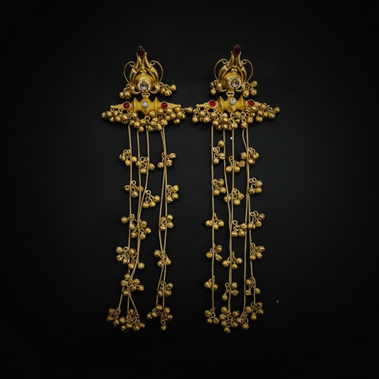 Kashmiri Gold Finish Traditional Long Jhumka Earrings