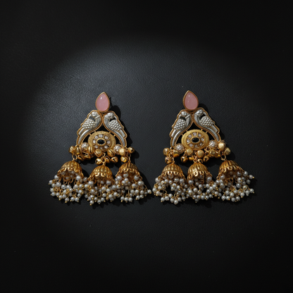 Royal Kashmiri Jhumka Earrings with Pearl Drops