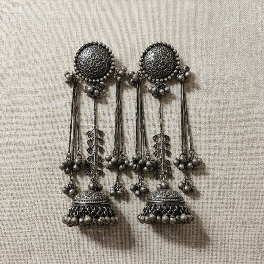 Oxidised German Silver Jhumka Earrings