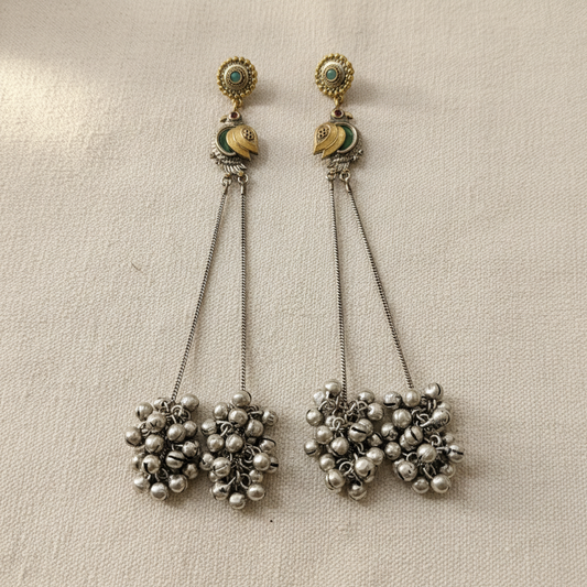 Morni Heritage Oxidised German Silver Long Tassel Earrings