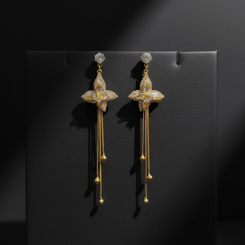 Crystal Butterfly Gold Chain Drop Western Earrings