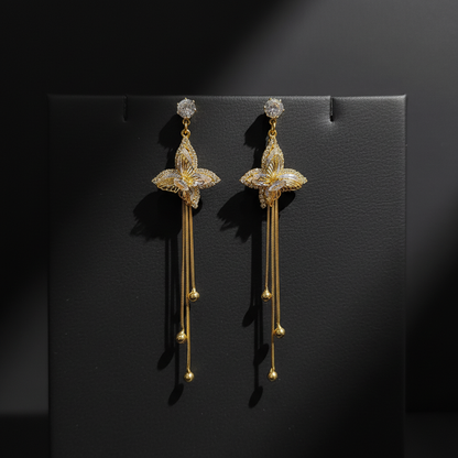 Crystal Butterfly Gold Chain Drop Western Earrings