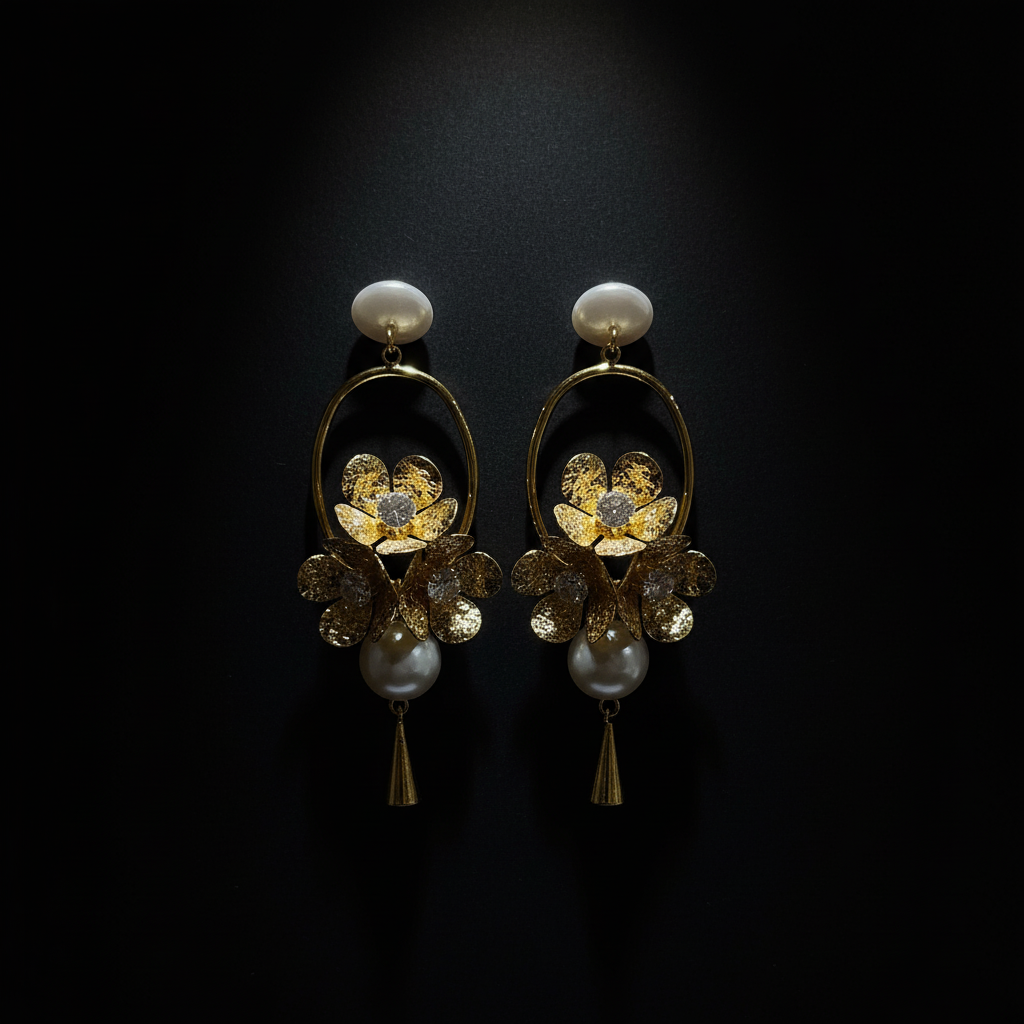 Pearl Floral Hoop Western Drop Earrings
