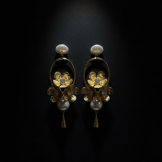 Pearl Floral Hoop Western Drop Earrings