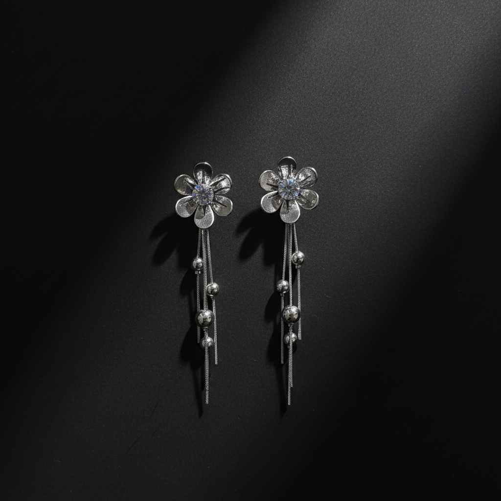 Crystal Floral Tassel Western Drop Earrings