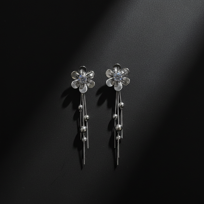 Crystal Floral Tassel Western Drop Earrings