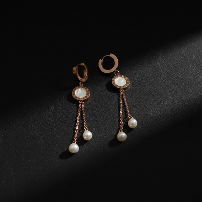 Rose Gold Plating Pearl Tassel Western Hoop S.S Earrings