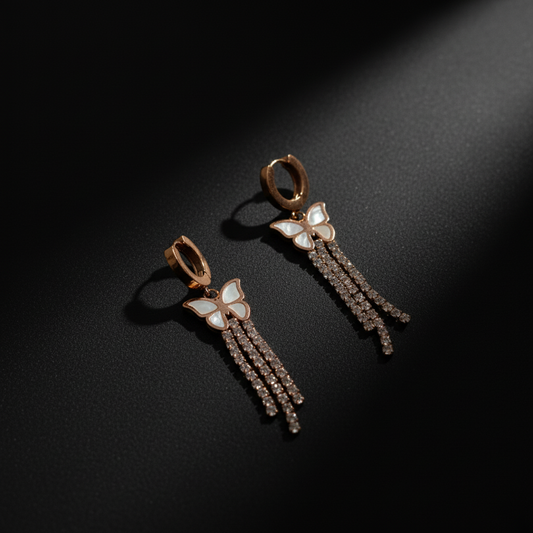 Golden Butterfly Crystal Tassel Western S.S Earrings