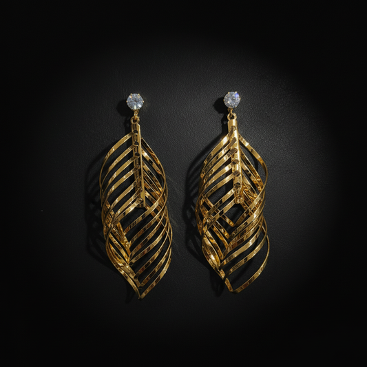 Golden Spiral Leaf Western Statement Earrings