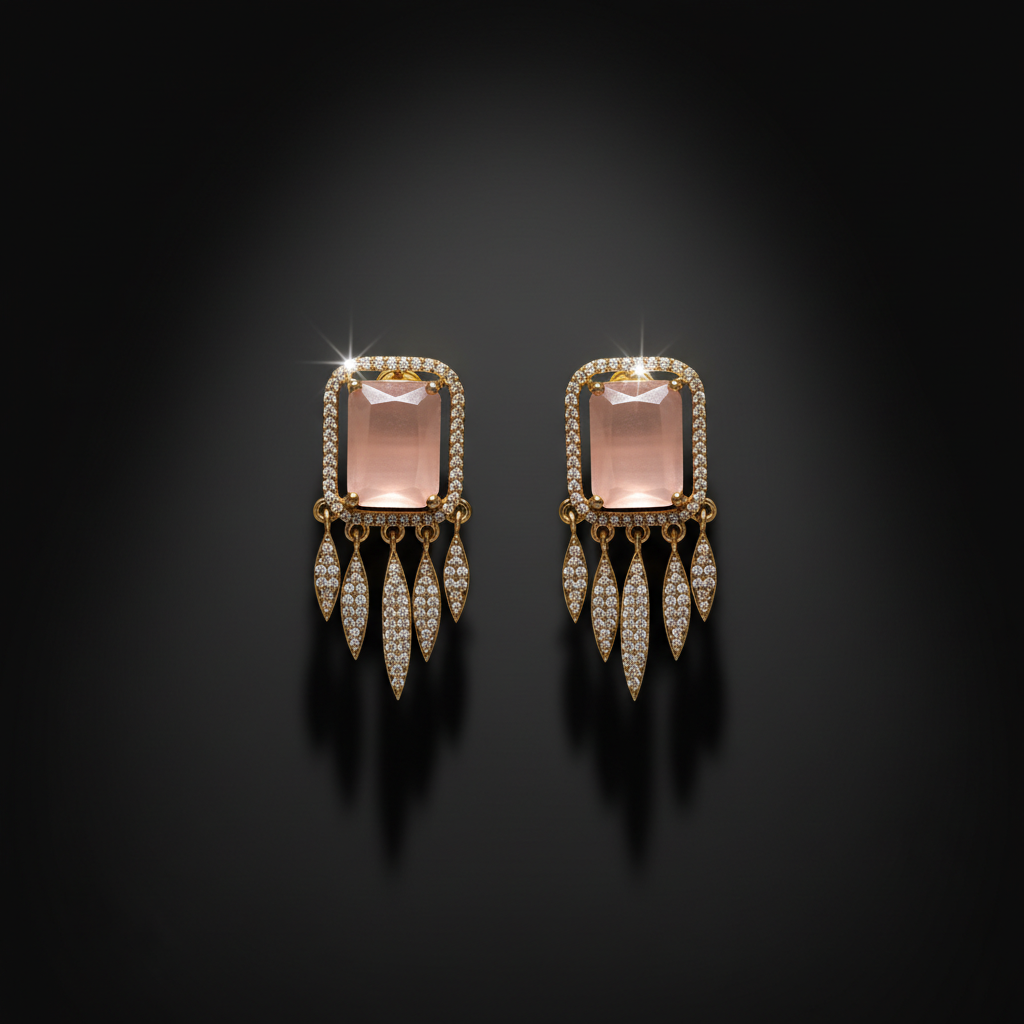 Blush Pink Stone Drop Statement Earrings