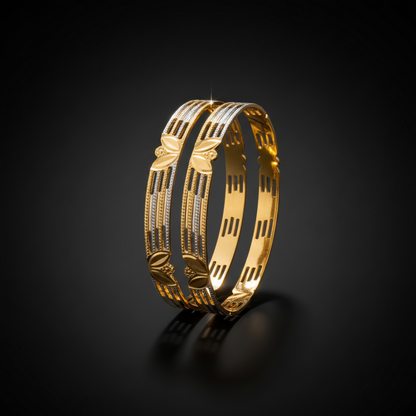 Leaf Design Dual Tone CNC Cut Bangles for Women