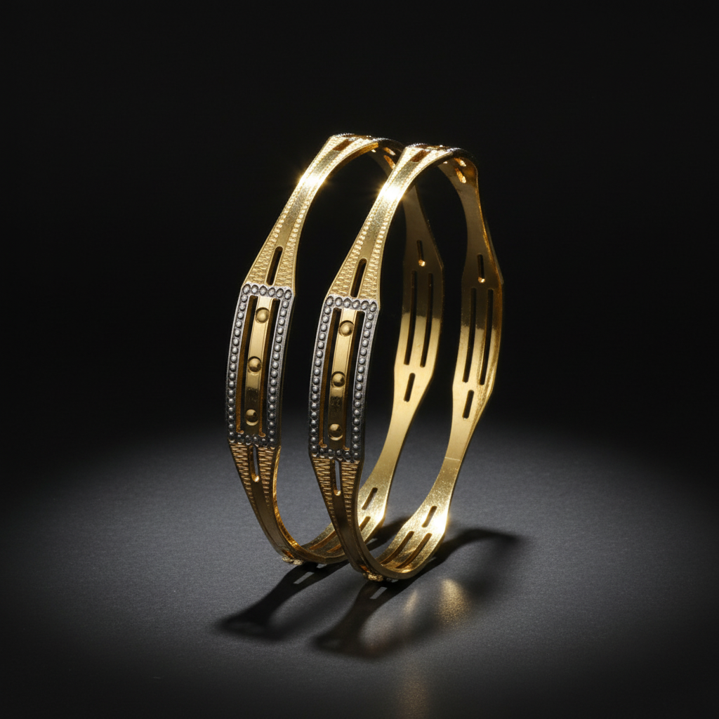 Dual Tone Rectangle Design CNC Bangles for Women