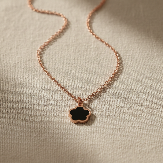Rose Gold Floral Clover Chain Pendant Necklace for Women