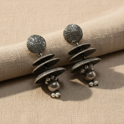 German Silver Layered Disc Drop Earrings for Women