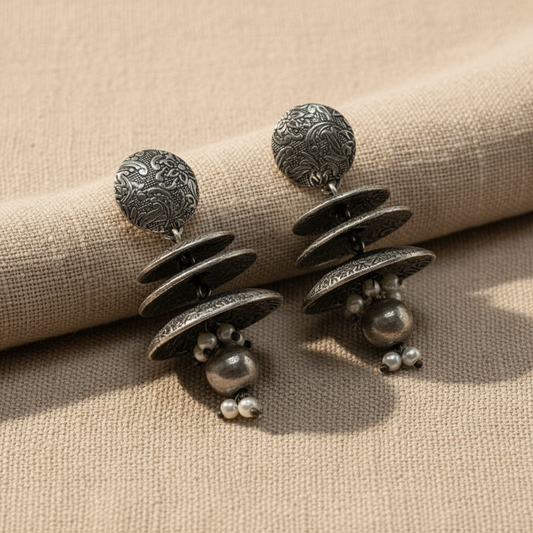 German Silver Layered Disc Drop Earrings for Women