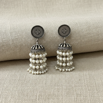 German Silver Pearl Jhumka Earrings for Women