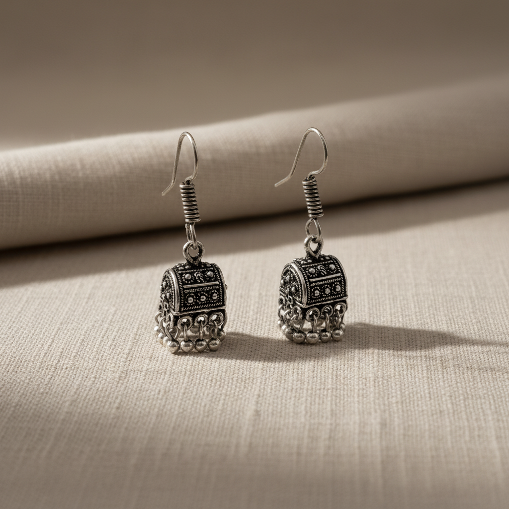 Oxidised Silver Tribal Jhumka Earrings for Women
