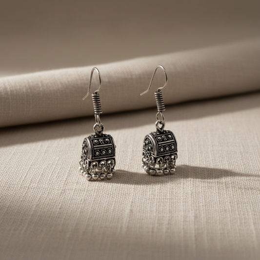 Oxidised Silver Tribal Jhumka Earrings for Women