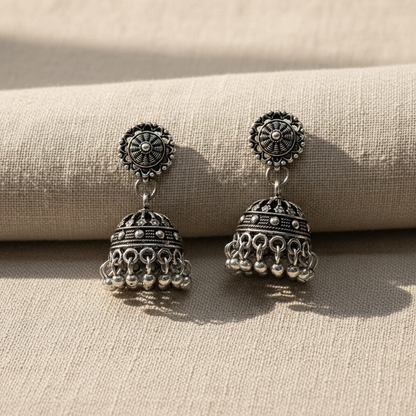Oxidised Silver Jhumka Earrings for Women