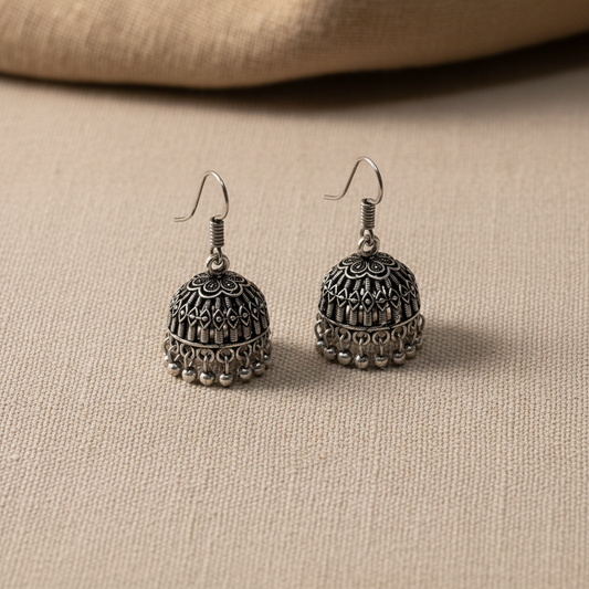 Oxidised Silver Classic Jhumka Earrings for Women