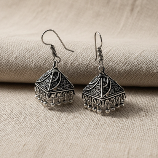 Oxidised Silver Tribal Jhumka Earrings for Women
