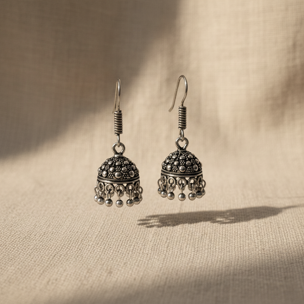 Oxidised Silver Mini Jhumka Earrings for Women