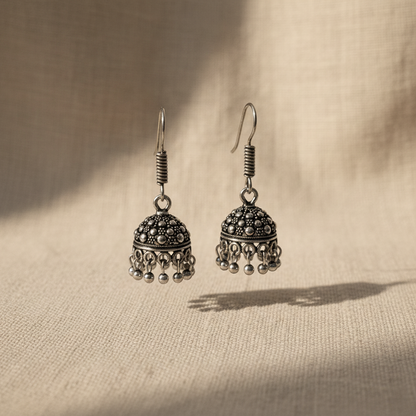 Oxidised Silver Mini Jhumka Earrings for Women