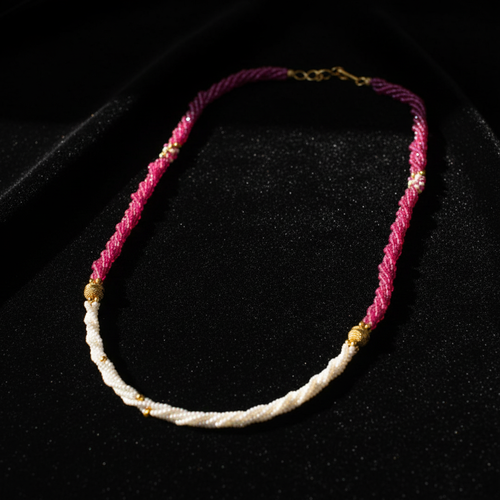 Traditional Dual Tone Beaded Pearl Mala Necklace for Women