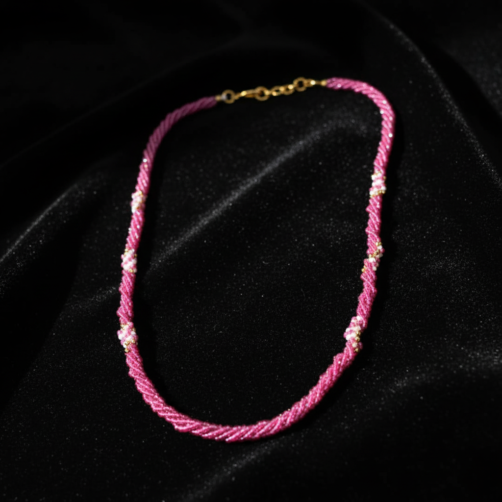 Traditional Twisted Beaded Thread Mala Necklace for Women