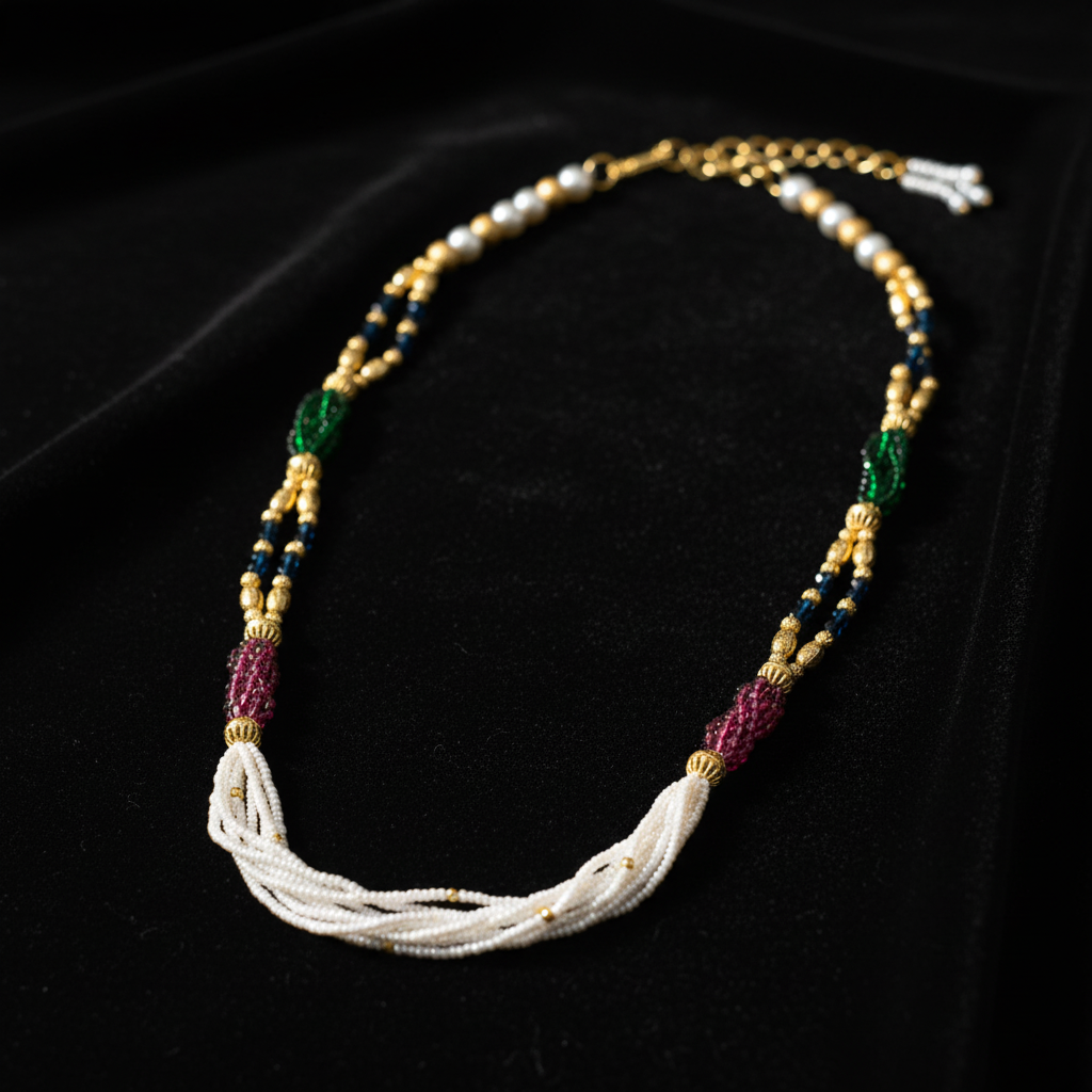 Traditional Multi-Color Beaded Thread Drop Mala Necklace for Women