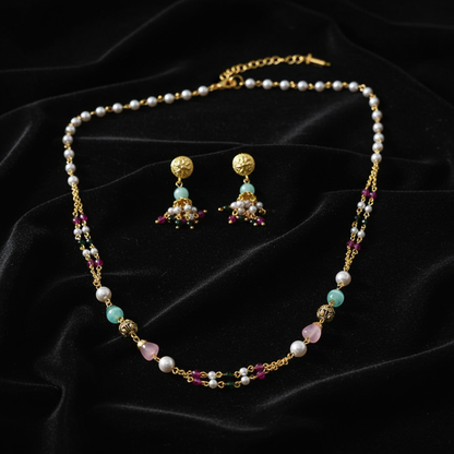 Traditional Multi-Color Beaded Chain Mala Necklace for Women