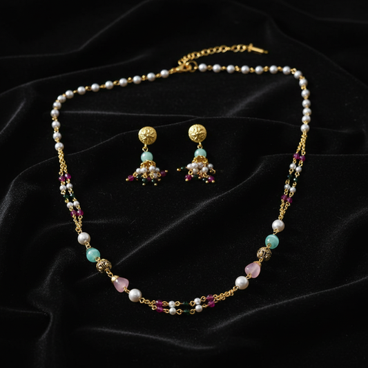 Traditional Multi-Color Beaded Chain Mala Necklace for Women